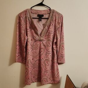 INC International Concepts Pink Paisley 3/4 Sleeve Tunic Blouse